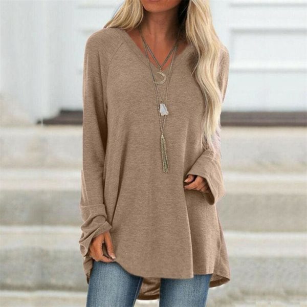 The Best Autumn Women Ladies Tee Shirt Loose Blouse V-neck Shirt Long Sleeve Casual Jumper Pullover Tops Plus Size L-5XL Online - Takalr