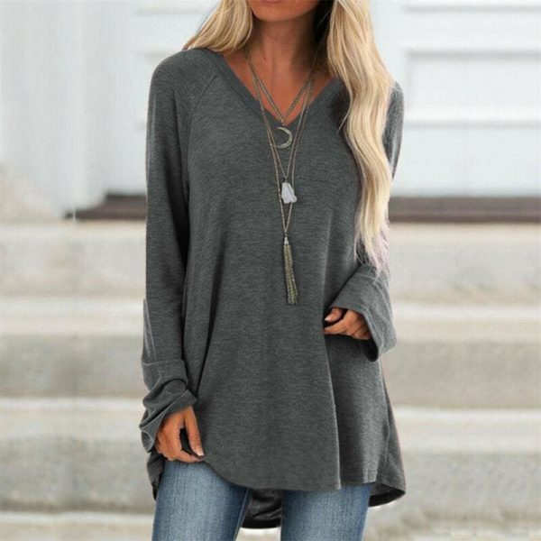 The Best Autumn Women Ladies Tee Shirt Loose Blouse V-neck Shirt Long Sleeve Casual Jumper Pullover Tops Plus Size L-5XL Online - Takalr