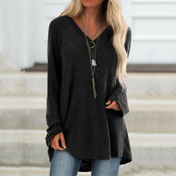 The Best Autumn Women Ladies Tee Shirt Loose Blouse V-neck Shirt Long Sleeve Casual Jumper Pullover Tops Plus Size L-5XL Online - Takalr