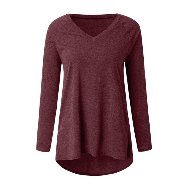 The Best Autumn Women Ladies Tee Shirt Loose Blouse V-neck Shirt Long Sleeve Casual Jumper Pullover Tops Plus Size L-5XL Online - Takalr