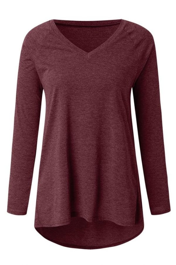 The Best Autumn Women Ladies Tee Shirt Loose Blouse V-neck Shirt Long Sleeve Casual Jumper Pullover Tops Plus Size L-5XL Online - Takalr