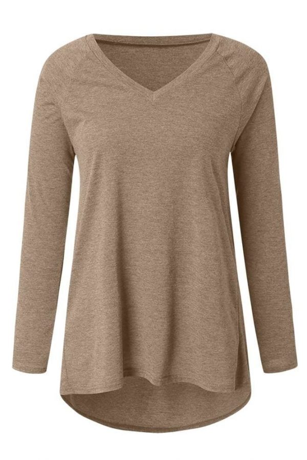 The Best Autumn Women Ladies Tee Shirt Loose Blouse V-neck Shirt Long Sleeve Casual Jumper Pullover Tops Plus Size L-5XL Online - Takalr