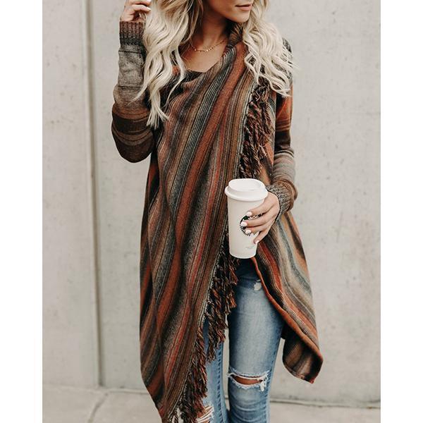 Casual Tassel Color Block Coats - Takalr