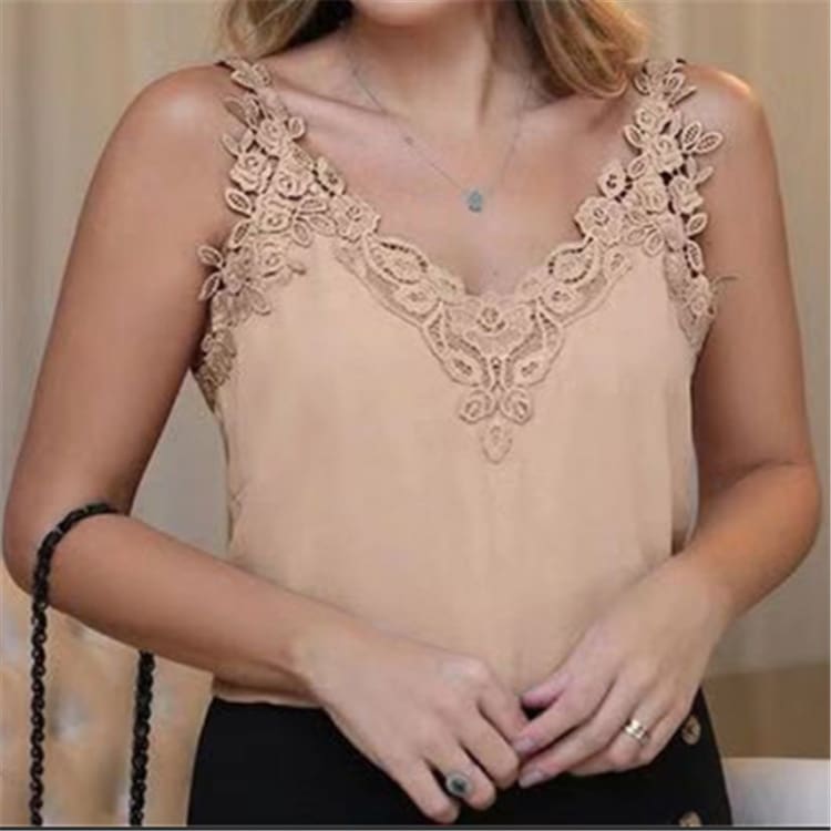 New Fashion Women Summer Lace Vest Sleeveless Loose Camisole Ladies Solid Casual Holiday V-Neck Tank Tops