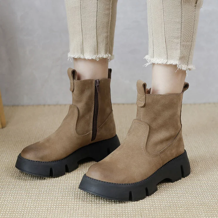 Vintage Thick Sole Wedge Shoes Soft Leather Women's Martin Boots - Image 7