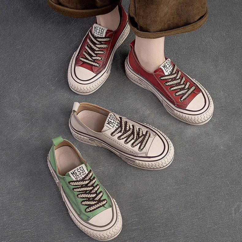 Spring New Flat Bottom Low-cut Color Rubbing Retro Front Tie Top Layer Leather Shoes - Image 15