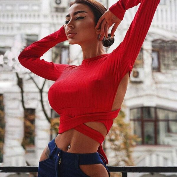 The Best Backless Women's Solid Color Bandage Clubwear New Summer Crop Tops Skinny Solid Basic Casual Tee shirt Tank Tops Online - Takalr