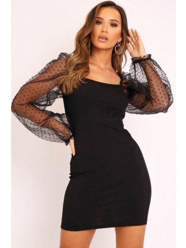 The Best Bandage Autumn Women Bodycon Dress Slim Sheath Mesh Long Sleeve Dress Online - Takalr