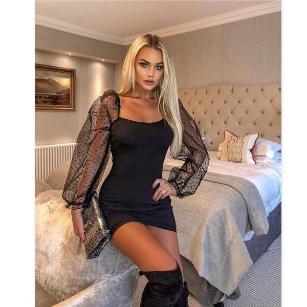 The Best Bandage Autumn Women Bodycon Dress Slim Sheath Mesh Long Sleeve Dress Online - Takalr