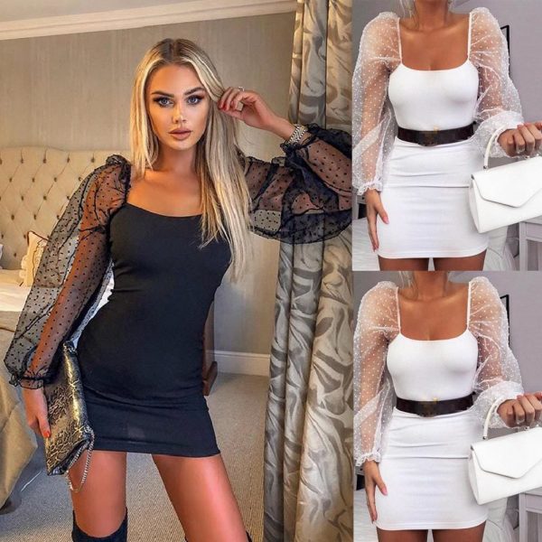 The Best Bandage Autumn Women Bodycon Dress Slim Sheath Mesh Long Sleeve Dress Online - Takalr