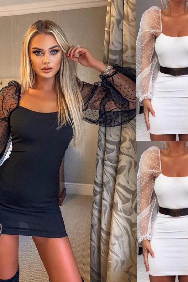 The Best Bandage Autumn Women Bodycon Dress Slim Sheath Mesh Long Sleeve Dress Online - Takalr