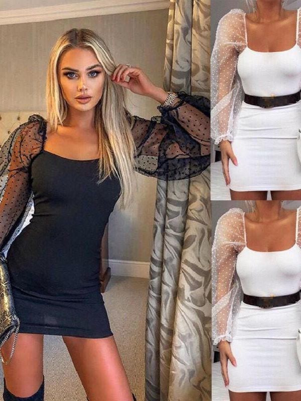 The Best Bandage Autumn Women Bodycon Dress Slim Sheath Mesh Long Sleeve Dress Online - Takalr