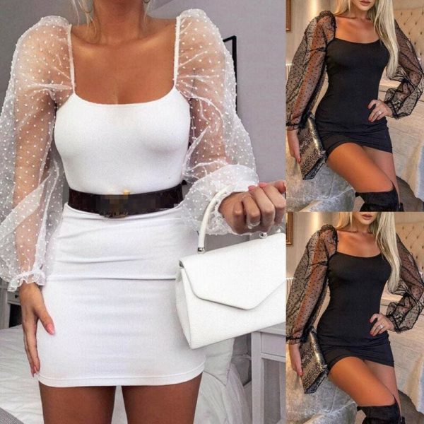 The Best Bandage Autumn Women Bodycon Dress Slim Sheath Mesh Long Sleeve Dress Online - Takalr