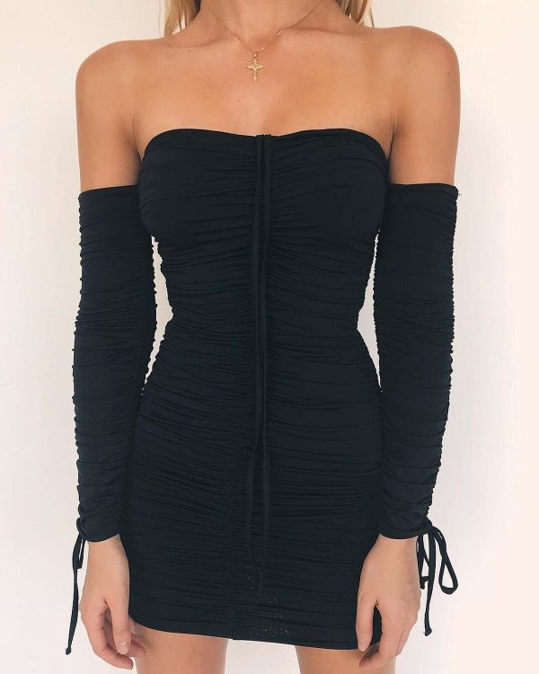 The Best Bandage Dress Women Off Shoulder Long Sleeve Slim Elastic Dresses Online - Source Silk