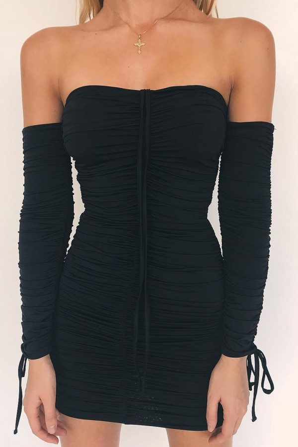 The Best Bandage Dress Women Off Shoulder Long Sleeve Slim Elastic Dresses Online - Source Silk