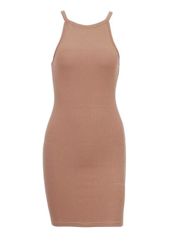 The Best Basic Dress Summer New Women Stretched Sleeveless Rib Knit Dress Online - Takalr