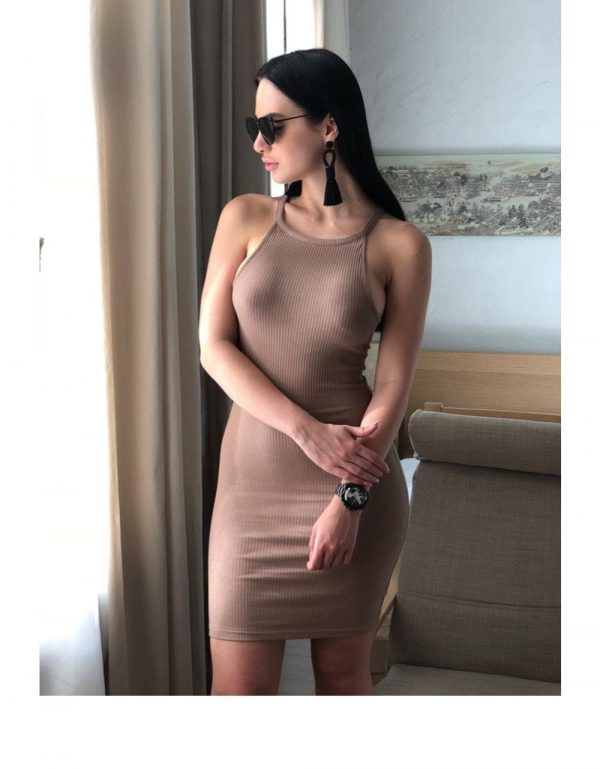 The Best Basic Dress Summer New Women Stretched Sleeveless Rib Knit Dress Online - Takalr