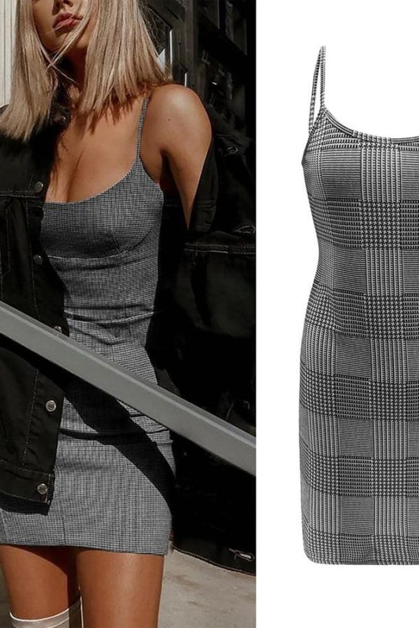 The Best Best Sale Plaid Spaghetti Strap Mini Bodycon Dress Women Wear Online - Takalr