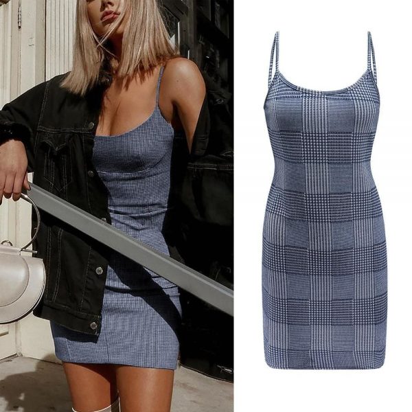 The Best Best Sale Plaid Spaghetti Strap Mini Bodycon Dress Women Wear Online - Takalr