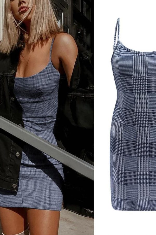 The Best Best Sale Plaid Spaghetti Strap Mini Bodycon Dress Women Wear Online - Takalr