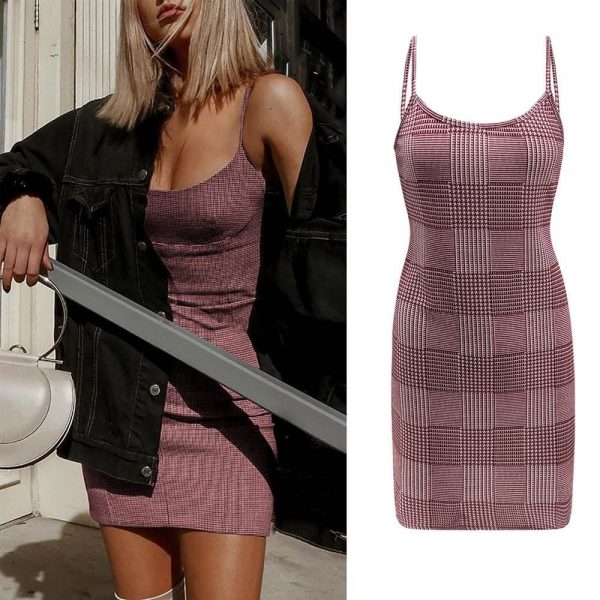 The Best Best Sale Plaid Spaghetti Strap Mini Bodycon Dress Women Wear Online - Takalr