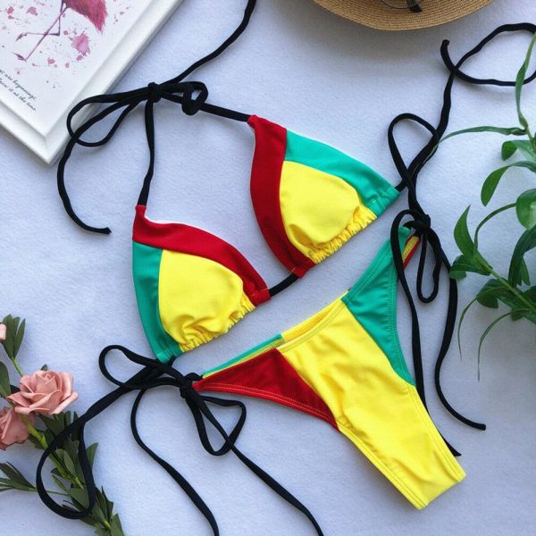 The Best Bikini 2019 Sexy Red Yellow Stripe Patchwork Boho Swim Wear Bathing Suit Women Swimsuit Beachwear Swimwear Female Bikini Online - Takalr