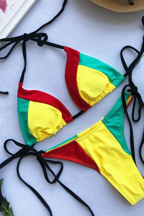 The Best Bikini 2019 Sexy Red Yellow Stripe Patchwork Boho Swim Wear Bathing Suit Women Swimsuit Beachwear Swimwear Female Bikini Online - Takalr