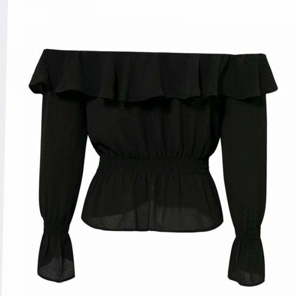 The Best Blouse Women Off Shoulder chiffon blouse Slim Slash Neck Ruffle Shirt Online - Takalr