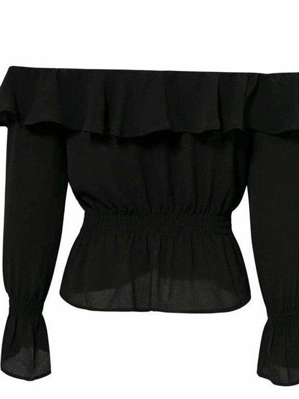 The Best Blouse Women Off Shoulder chiffon blouse Slim Slash Neck Ruffle Shirt Online - Takalr