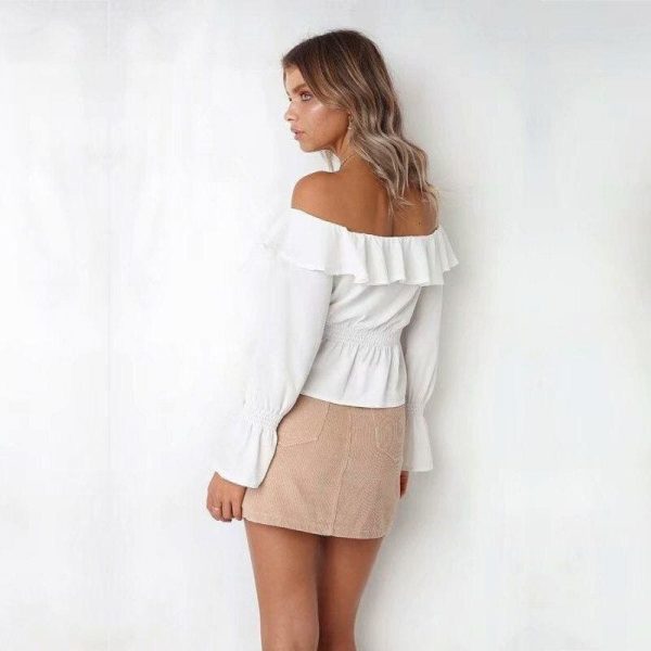 The Best Blouse Women Off Shoulder chiffon blouse Slim Slash Neck Ruffle Shirt Online - Takalr