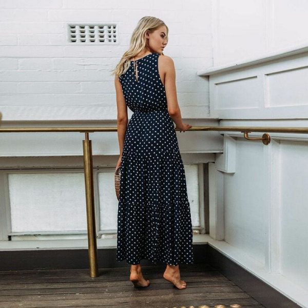 The Best Bobo Women Polka Dot Print Long Maxi Dress Ladies High Waist Sleeveless Loose Holiday Party Summer Beach Sundress Online - Takalr