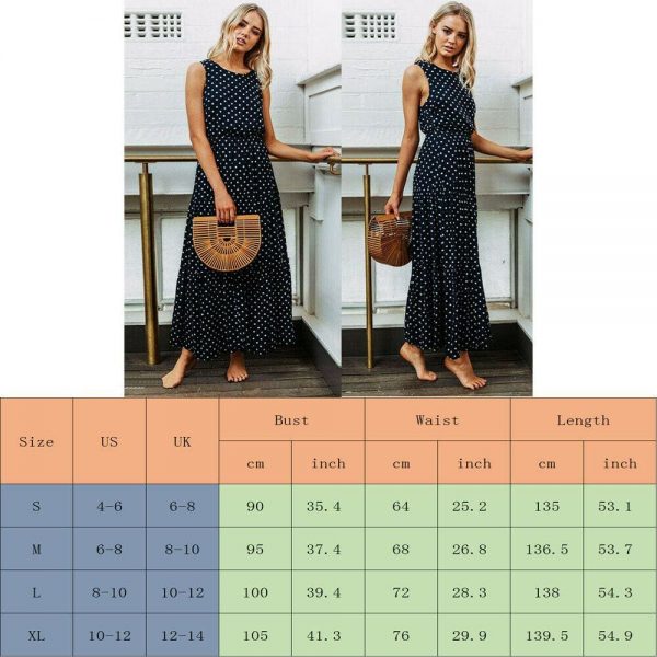 The Best Bobo Women Polka Dot Print Long Maxi Dress Ladies High Waist Sleeveless Loose Holiday Party Summer Beach Sundress Online - Takalr