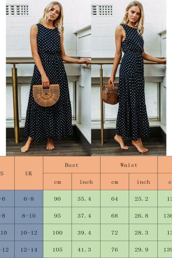 The Best Bobo Women Polka Dot Print Long Maxi Dress Ladies High Waist Sleeveless Loose Holiday Party Summer Beach Sundress Online - Takalr