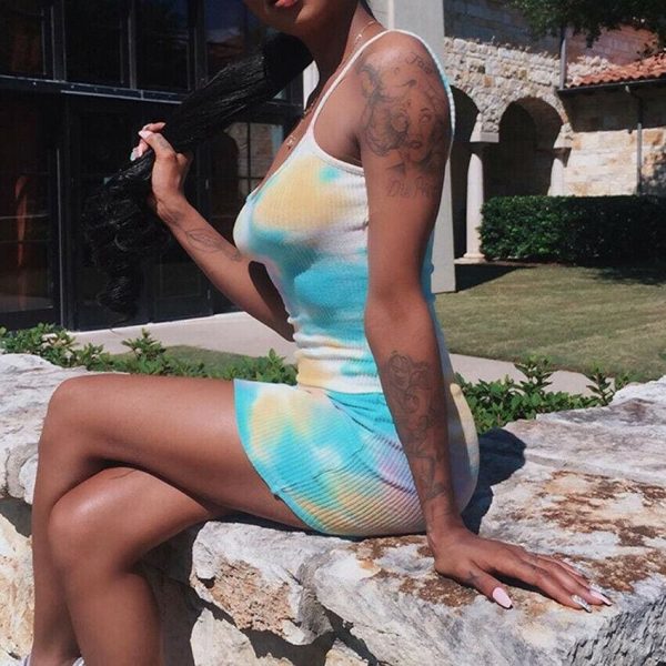 The Best Bodycon Dress 2019 Fashion Women Sexy Tie Dye Dress Ladies Summer Beach Strap Mini Dresses Package Hip Sundress Online - Takalr