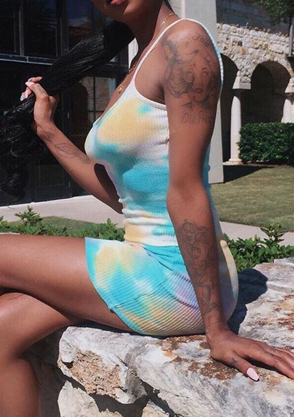 The Best Bodycon Dress 2019 Fashion Women Sexy Tie Dye Dress Ladies Summer Beach Strap Mini Dresses Package Hip Sundress Online - Takalr