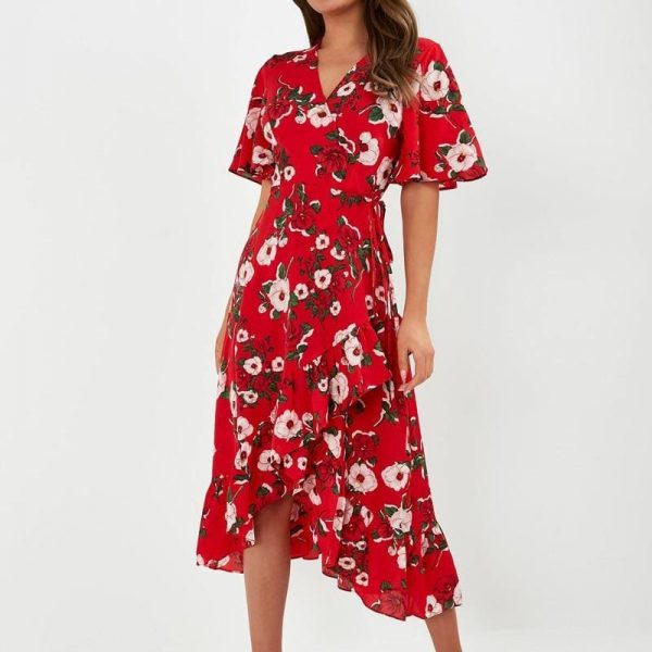 The Best Bohemian Print Dress Women Summer Short Sleeve  V Neck Long Dress Online - Source Silk