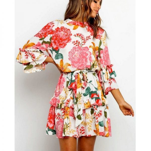 The Best Boho Beach Summer Flower Sundress Women Long Sleeve Ruffles Floral Mini Dress Elegant Ladies Evening Party Club Dames Dresses Online - Takalr