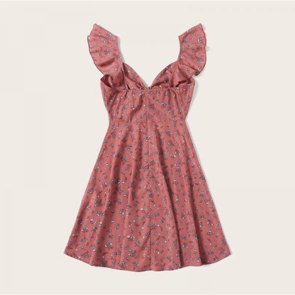 The Best Boho Ditsy Floral Knot Neck Ruffle Trim Summer Dress Online - Source Silk