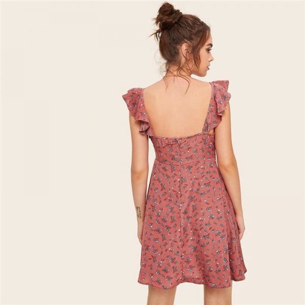 The Best Boho Ditsy Floral Knot Neck Ruffle Trim Summer Dress Online - Source Silk