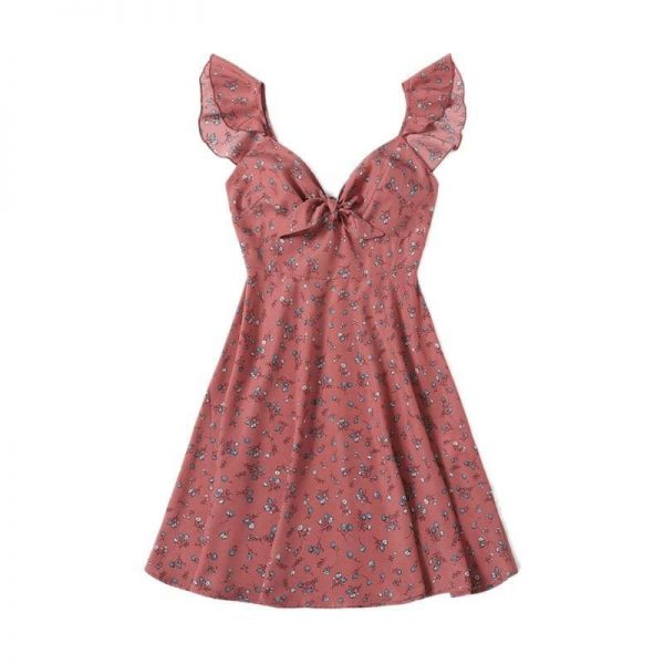 The Best Boho Ditsy Floral Knot Neck Ruffle Trim Summer Dress Online - Source Silk