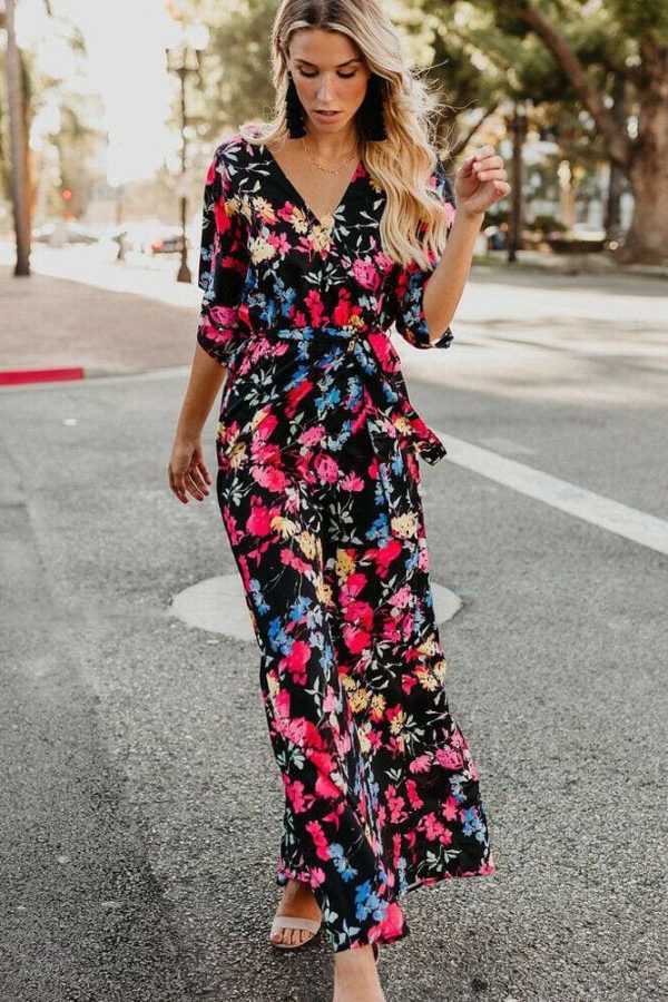 The Best Boho Floral Printed Long Maxi Dress Elegant Women Short Sleeve V-Neck Loose Dress Ladies Summer Party Beach Sundress Online - Takalr