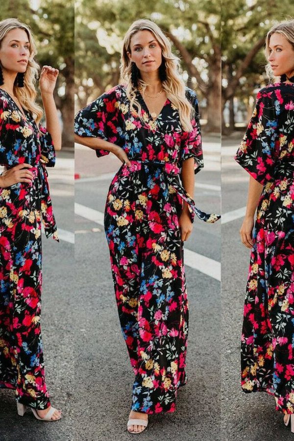 The Best Boho Floral Printed Long Maxi Dress Elegant Women Short Sleeve V-Neck Loose Dress Ladies Summer Party Beach Sundress Online - Takalr