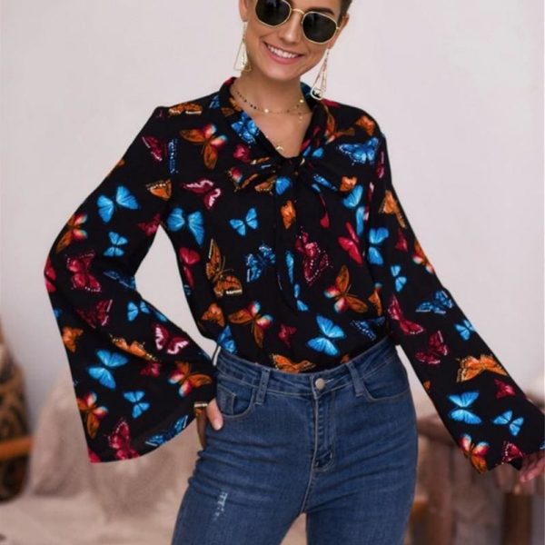 The Best Boho Holiday Women Tops Shirt Elegant Long Sleeve Floral Shirt Ladies Long Sleeve V Neck Loose T shirt Streetwear Online - Takalr