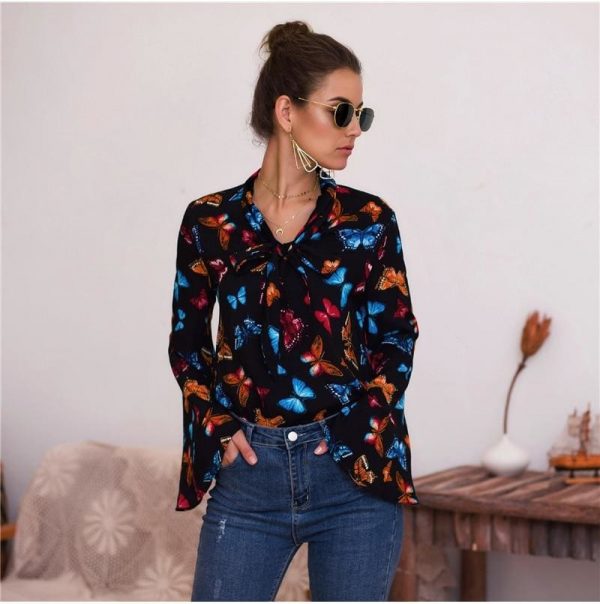 The Best Boho Holiday Women Tops Shirt Elegant Long Sleeve Floral Shirt Ladies Long Sleeve V Neck Loose T shirt Streetwear Online - Takalr