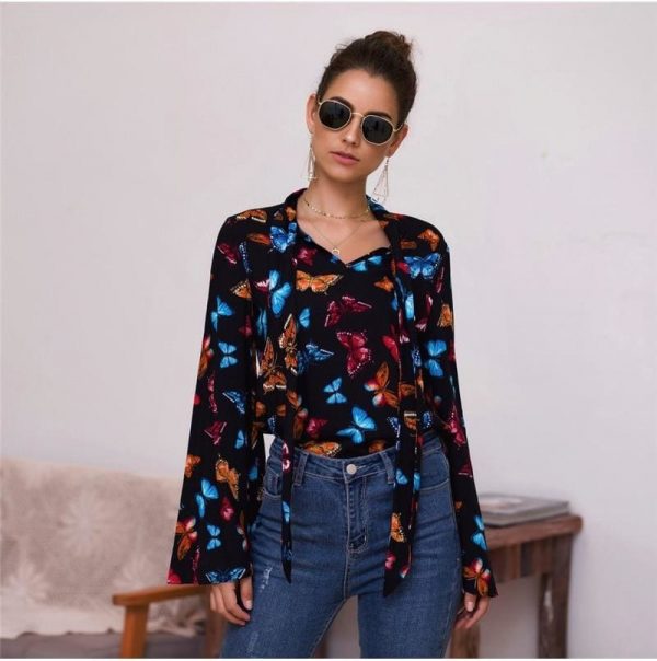 The Best Boho Holiday Women Tops Shirt Elegant Long Sleeve Floral Shirt Ladies Long Sleeve V Neck Loose T shirt Streetwear Online - Takalr