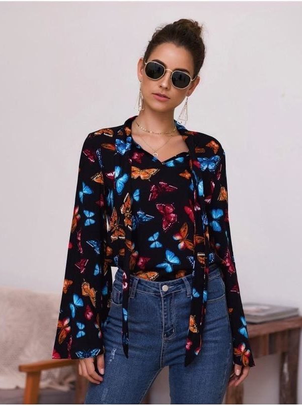 The Best Boho Holiday Women Tops Shirt Elegant Long Sleeve Floral Shirt Ladies Long Sleeve V Neck Loose T shirt Streetwear Online - Takalr