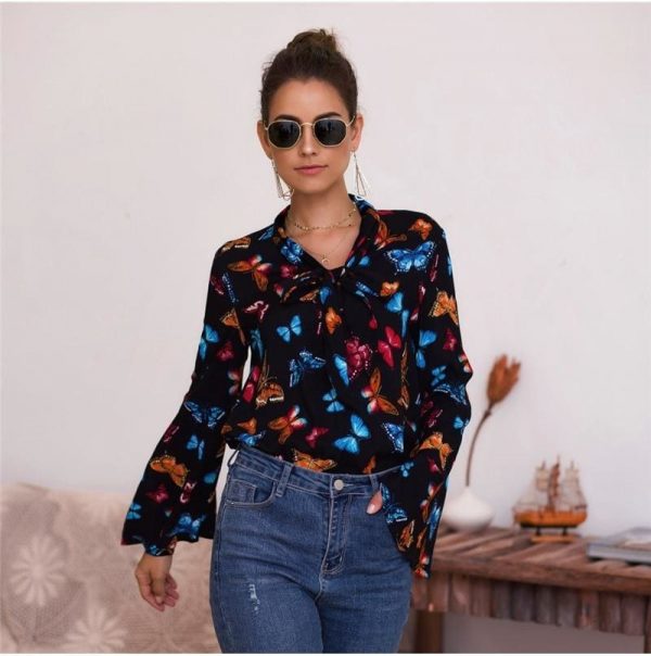 The Best Boho Holiday Women Tops Shirt Elegant Long Sleeve Floral Shirt Ladies Long Sleeve V Neck Loose T shirt Streetwear Online - Takalr