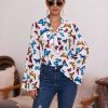 The Best Boho Holiday Women Tops Shirt Elegant Long Sleeve Floral Shirt Ladies Long Sleeve V Neck Loose T shirt Streetwear Online - Takalr