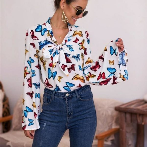 The Best Boho Holiday Women Tops Shirt Elegant Long Sleeve Floral Shirt Ladies Long Sleeve V Neck Loose T shirt Streetwear Online - Takalr