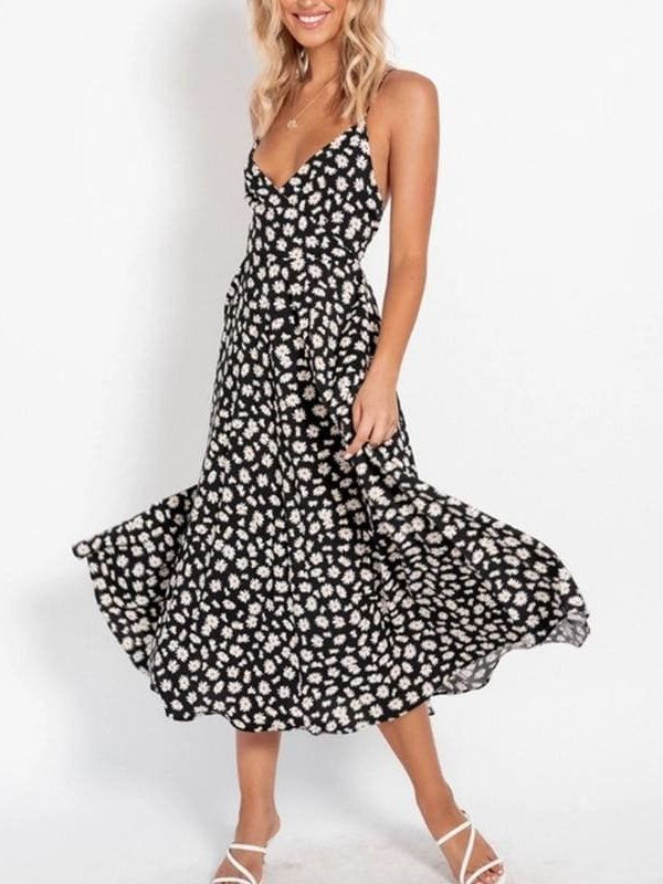 The Best Boho Print Maxi Dress Sleeveless Evening Party Beach Dress V-Neck Sundress Backless Online - Takalr